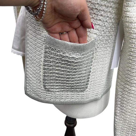 Koko + Mason Knit Cardigan Sweater L Blazer Ivory Silver Pockets Coquette Luxury - Picture 3 of 10